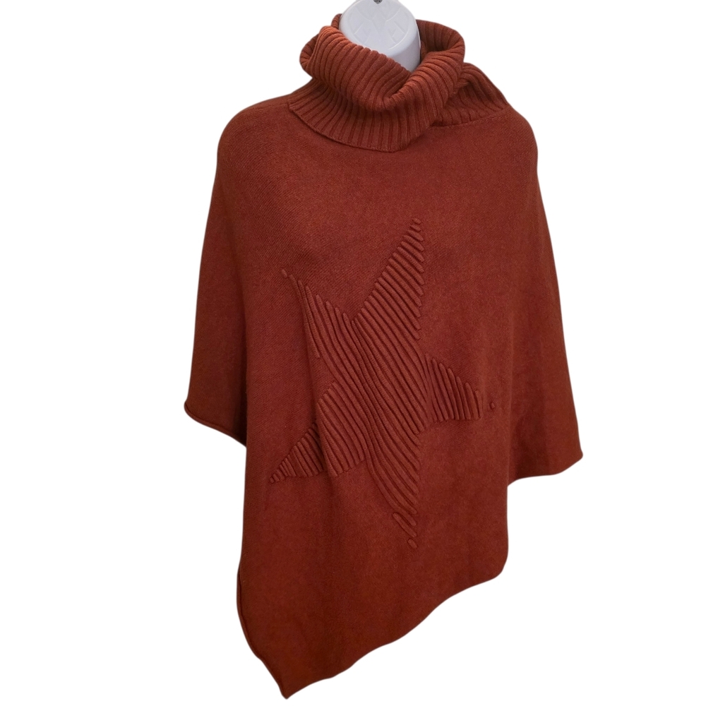 Italian Made Cowl Neck Knit Star Poncho-OSFM